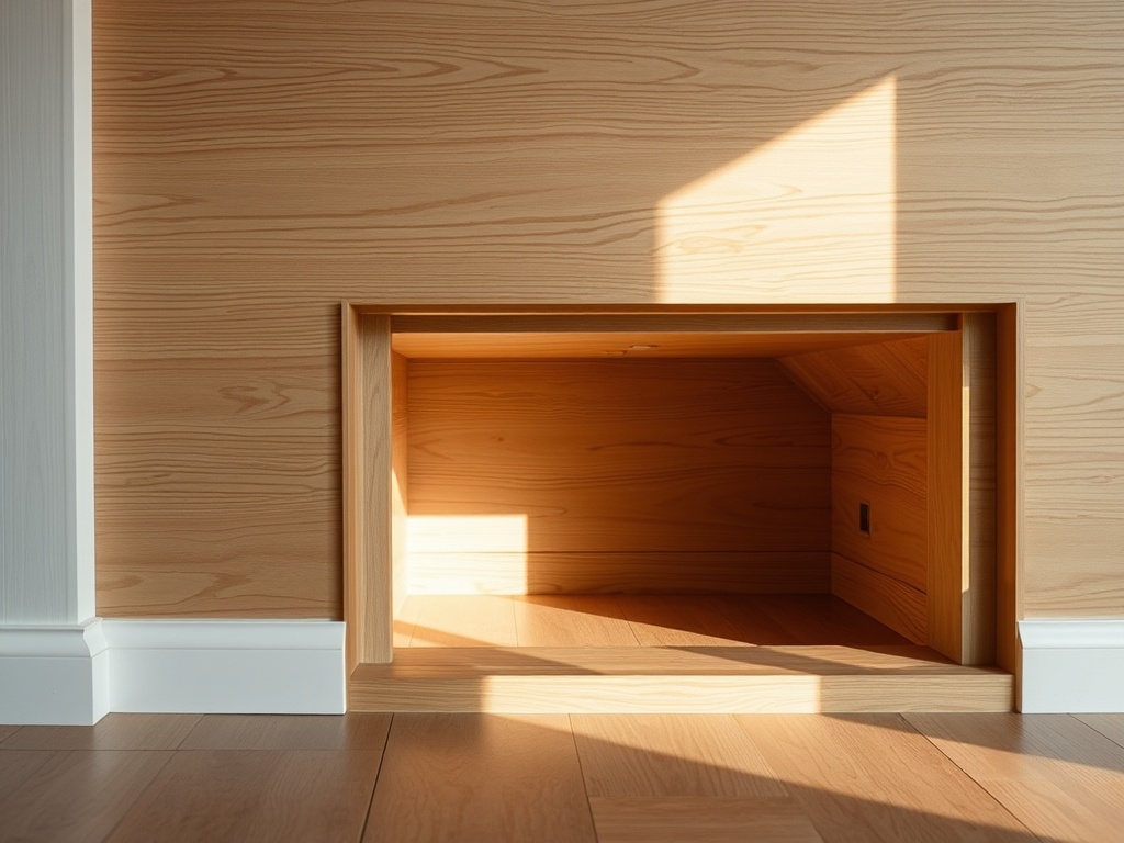 Close-up van een strak afgewerkte laminaat trap in naturel houtkleur met veel daglicht.