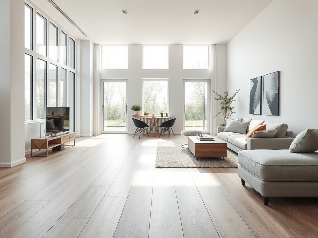Moderne Nederlandse woning met doorlopende licht eiken laminaatvloer en strakke afwerking.