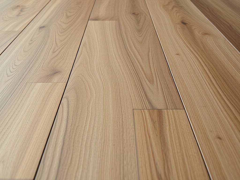 Close-up van naturelkleurige laminaatvloer met bobbels door vocht en strakke afwerking.