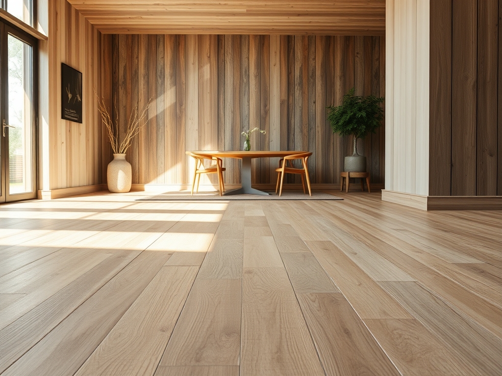 Detail close-up van strak gelegde laminaatvloer over vloerbedekking met nette plinten.